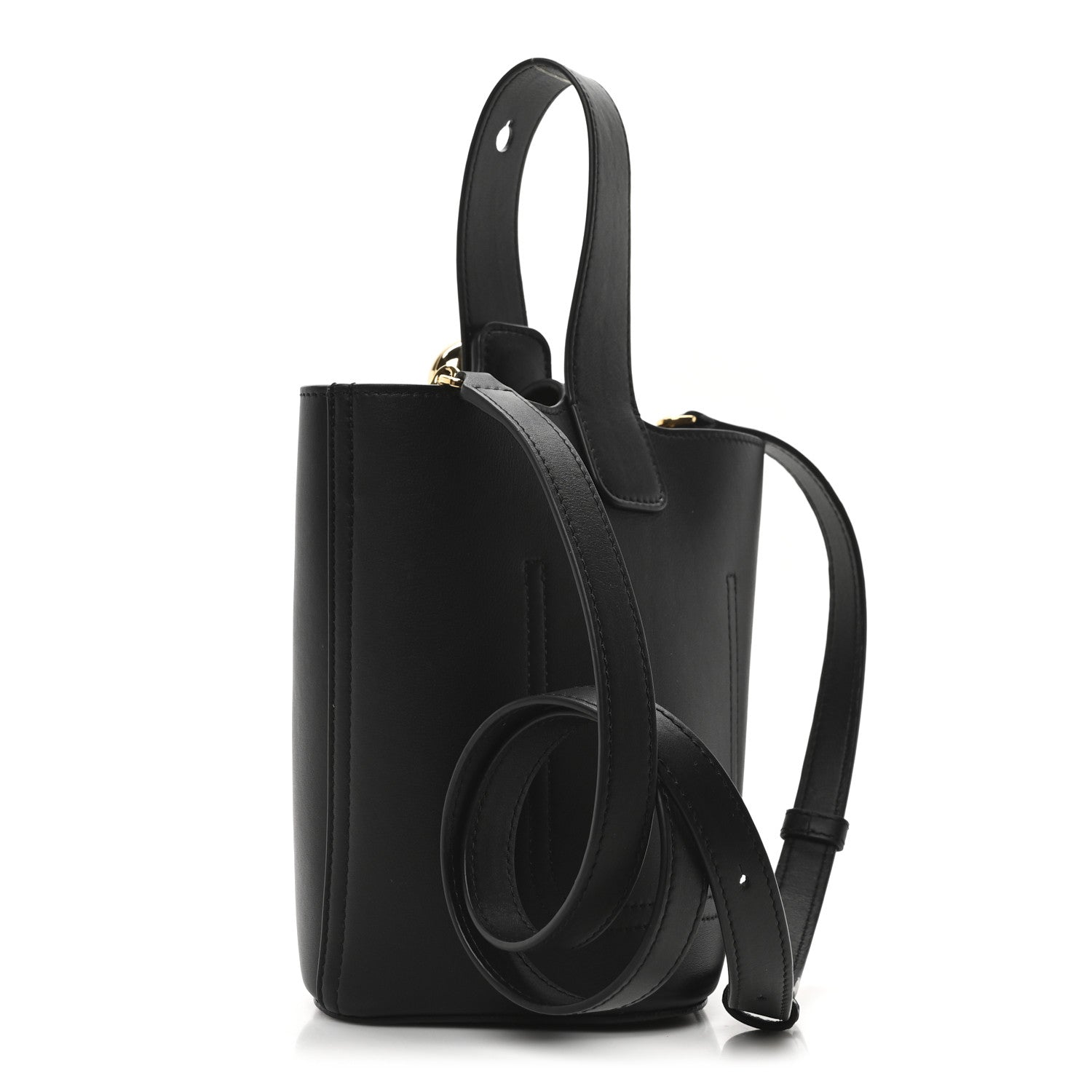 Soft Grained Calfskin Mini Pebble Bucket Bag Black
