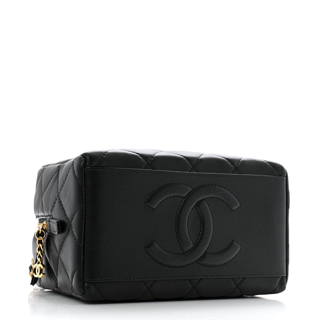 Lambskin Quilted CC Bowling Bag Black