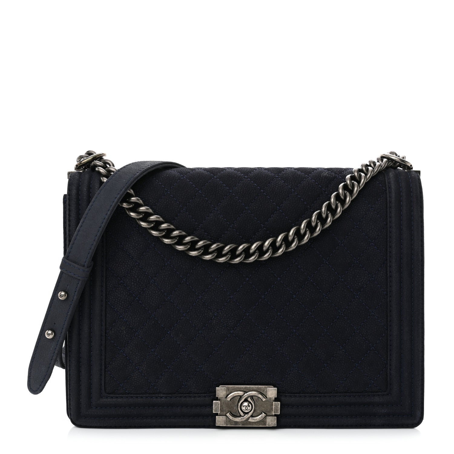 Iridescent Caviar Quilted Large Boy Flap Navy Blue