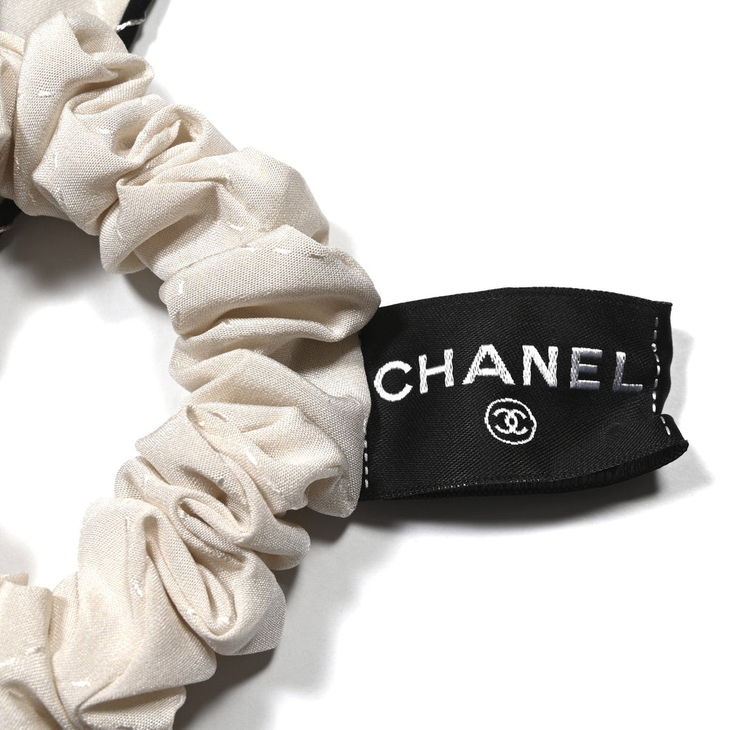 Silk CC Hair Tie Ecru Black Silver