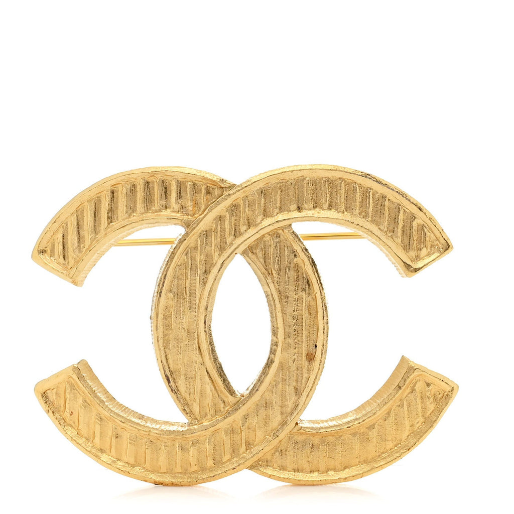 Metal Striped CC Brooch Gold