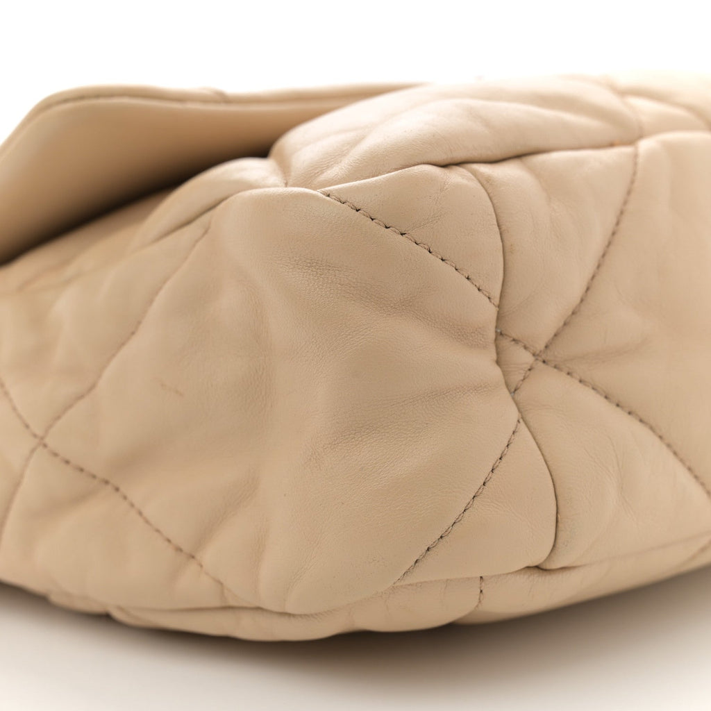 Goatskin Quilted Large Chanel 19 Flap Light Beige