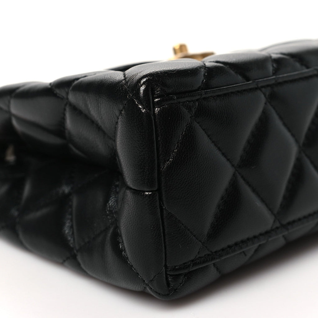 Shiny Aged Calfskin Quilted Nano Kelly Shopper Black