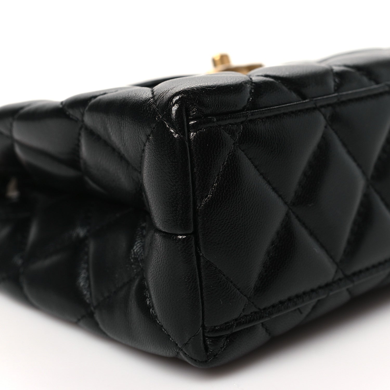 Shiny Aged Calfskin Quilted Nano Kelly Shopper Black