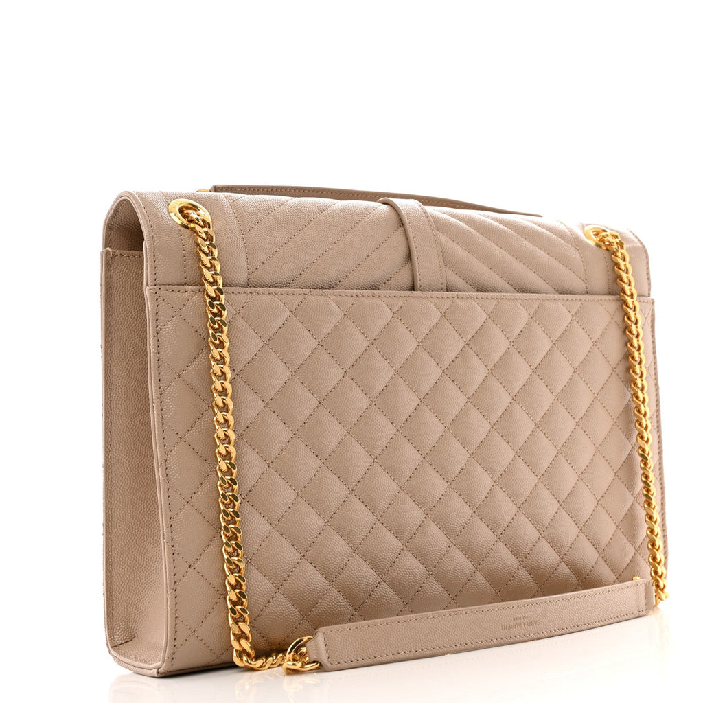 Grain De Poudre Mixed Matelasse Large Triquilt Monogram Satchel Dark Beige