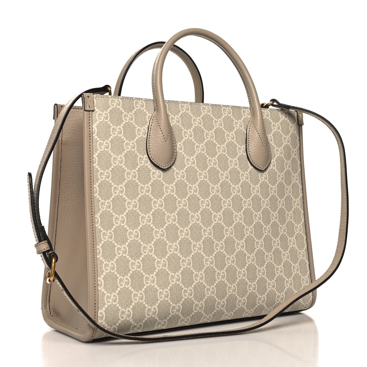 GG Supreme Monogram Textured Dollar Calfskin Small Retro Interlocking G Tote Bag Beige Mystic White Oatmeal
