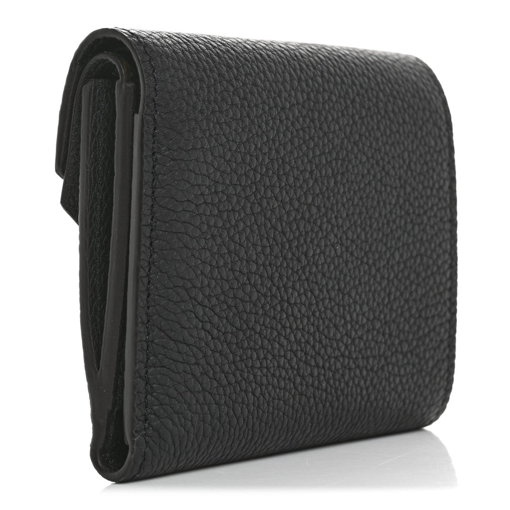 Grained Calfskin Monogram Double V Compact Wallet Black