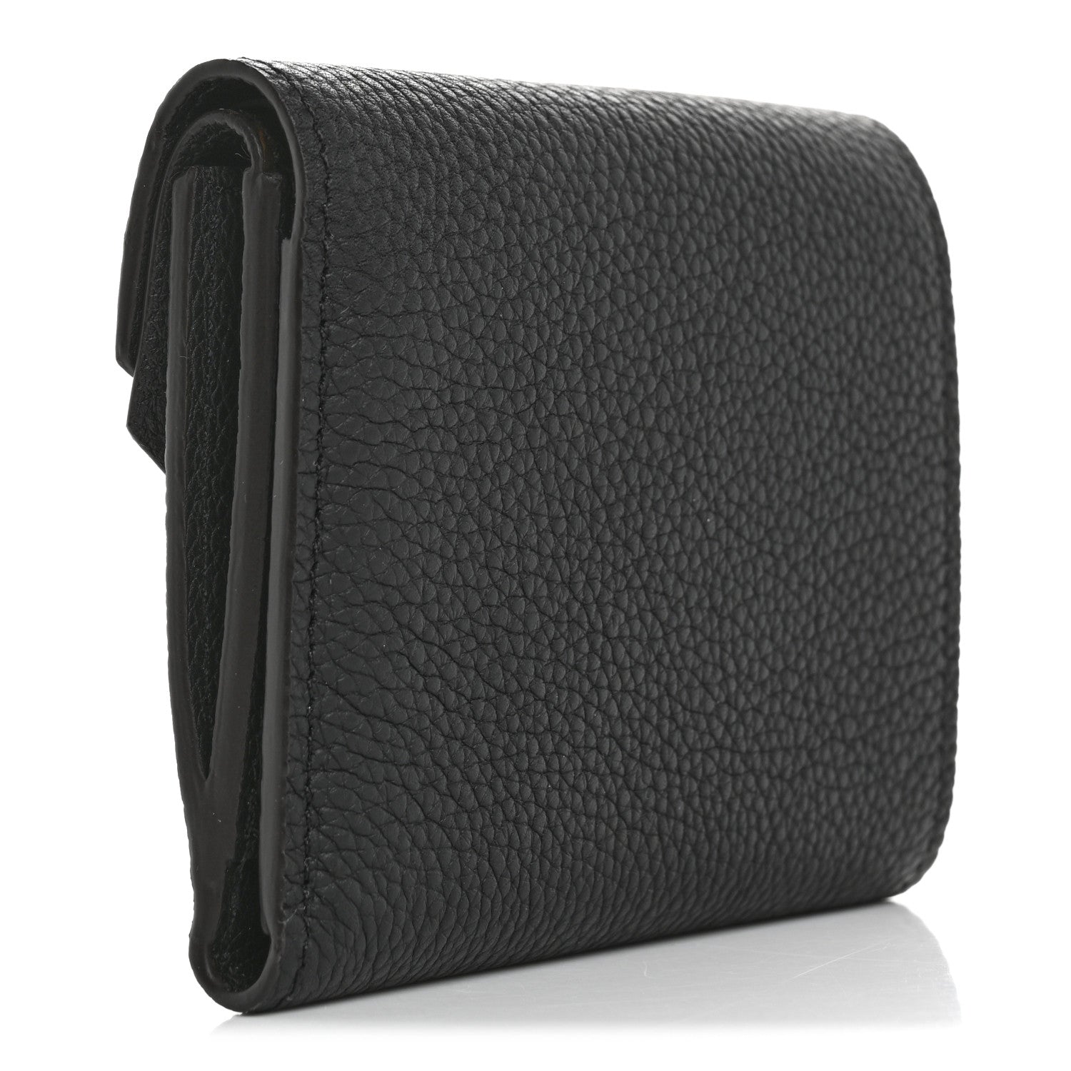 Grained Calfskin Monogram Double V Compact Wallet Black