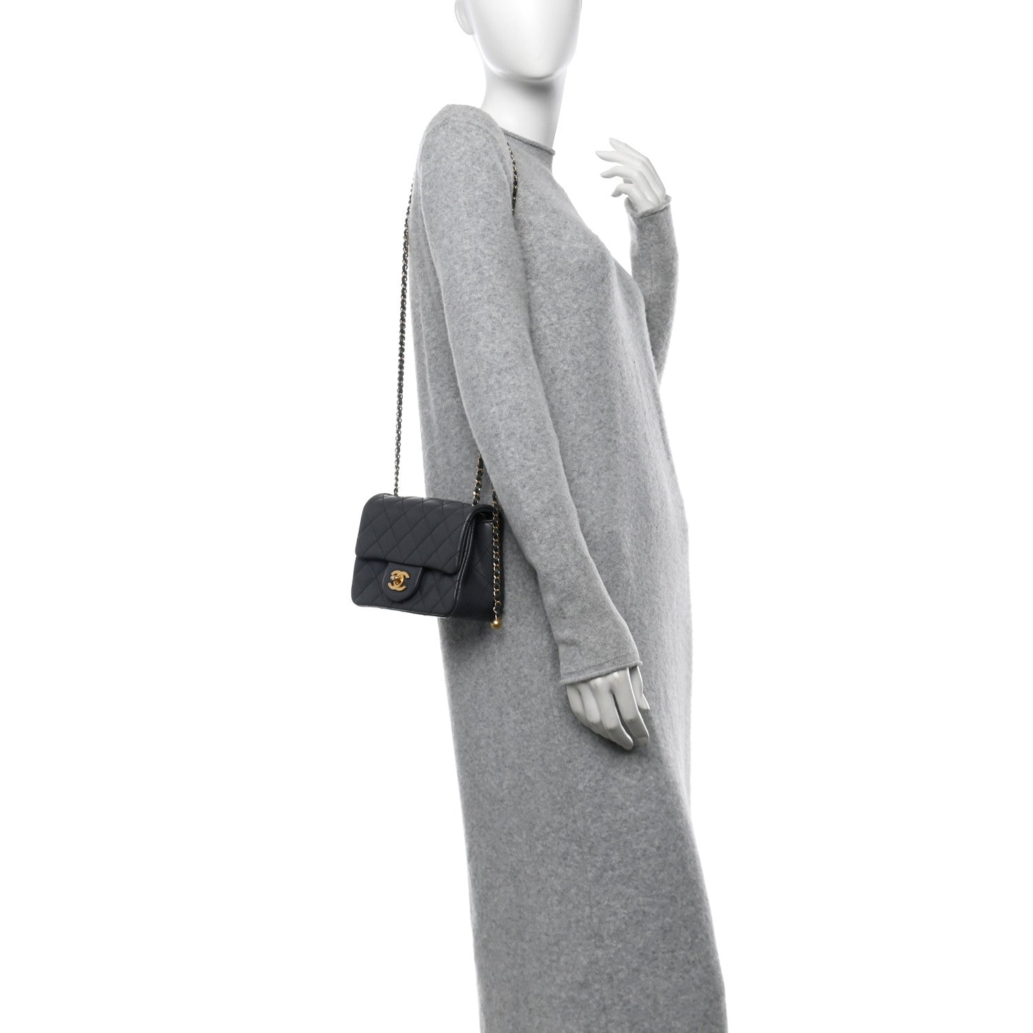 Lambskin Quilted Mini Pearl Crush Flap Dark Grey