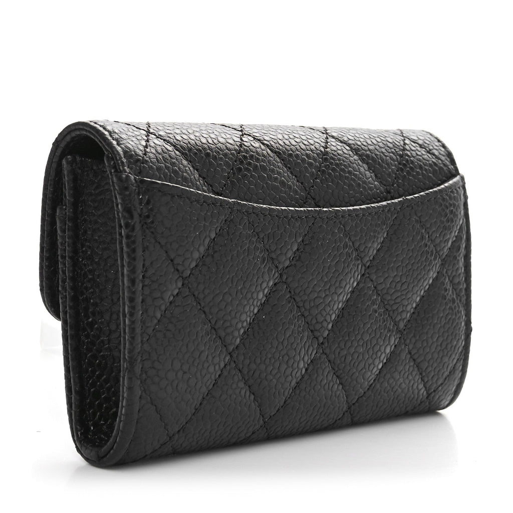Caviar Quilted Flap  Holder Wallet Black