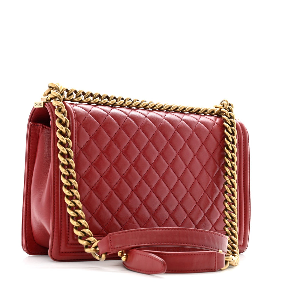 Lambskin Quilted New Medium Boy Flap Dark Red