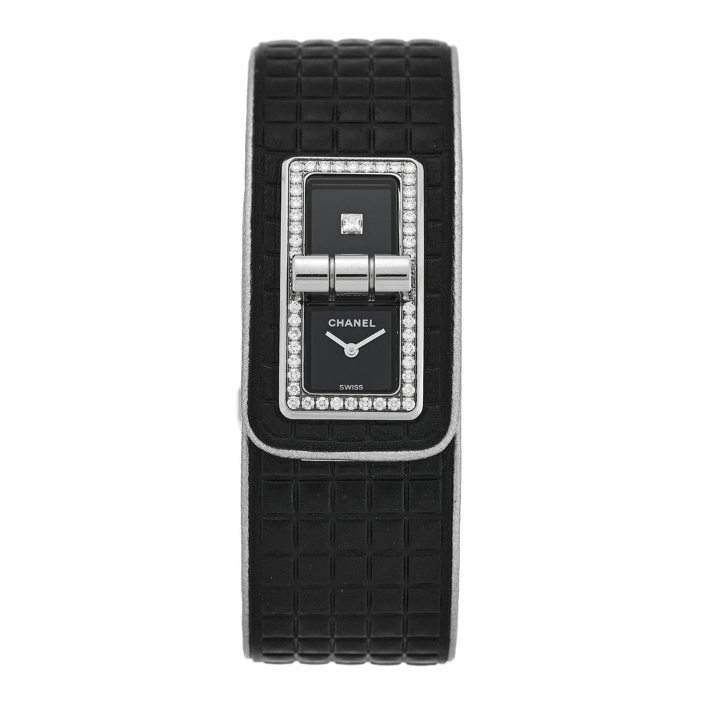 Stainless Steel Calfskin Diamond Bezel 21mm Code Coco Quartz Watch Black