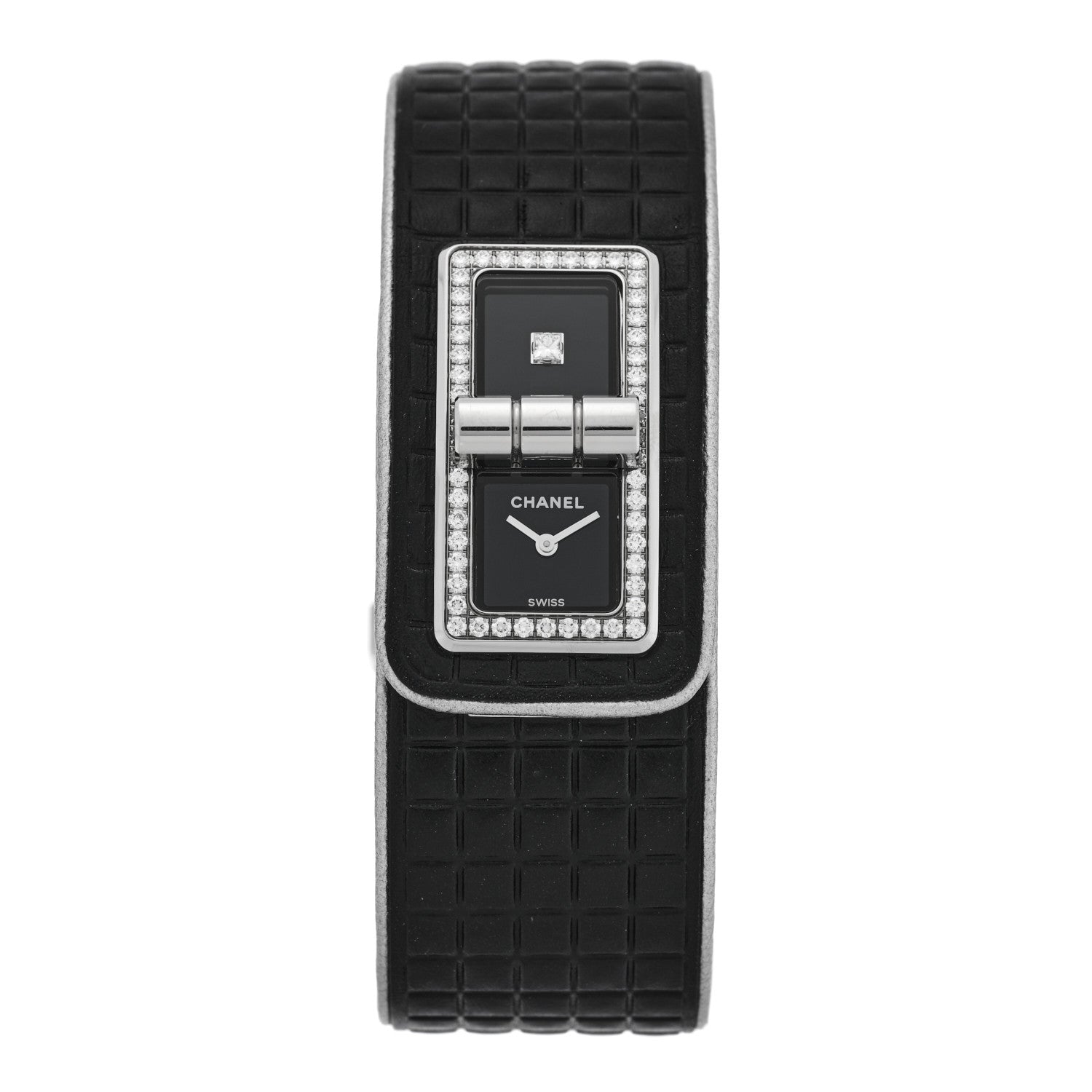 Stainless Steel Calfskin Diamond Bezel 21mm Code Coco Quartz Watch Black
