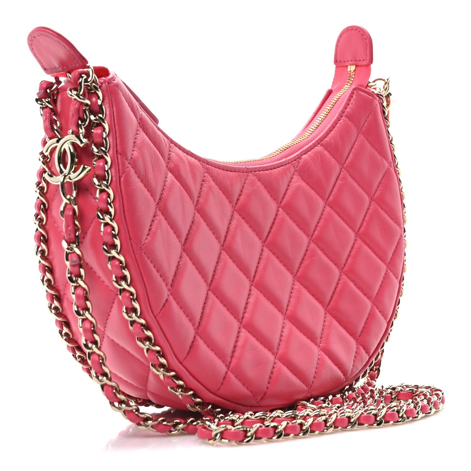 Lambskin Quilted Small Hobo Bag Dark Pink