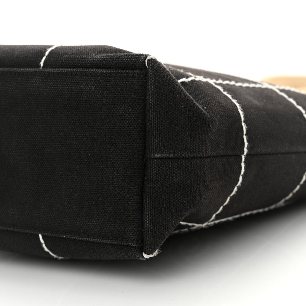 Canvas Square Stitched CC Small Tote Bag Black