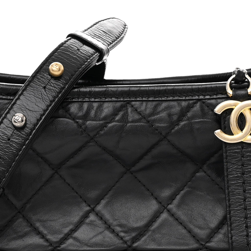 Aged Calfskin Quilted Small Gabrielle Hobo Black