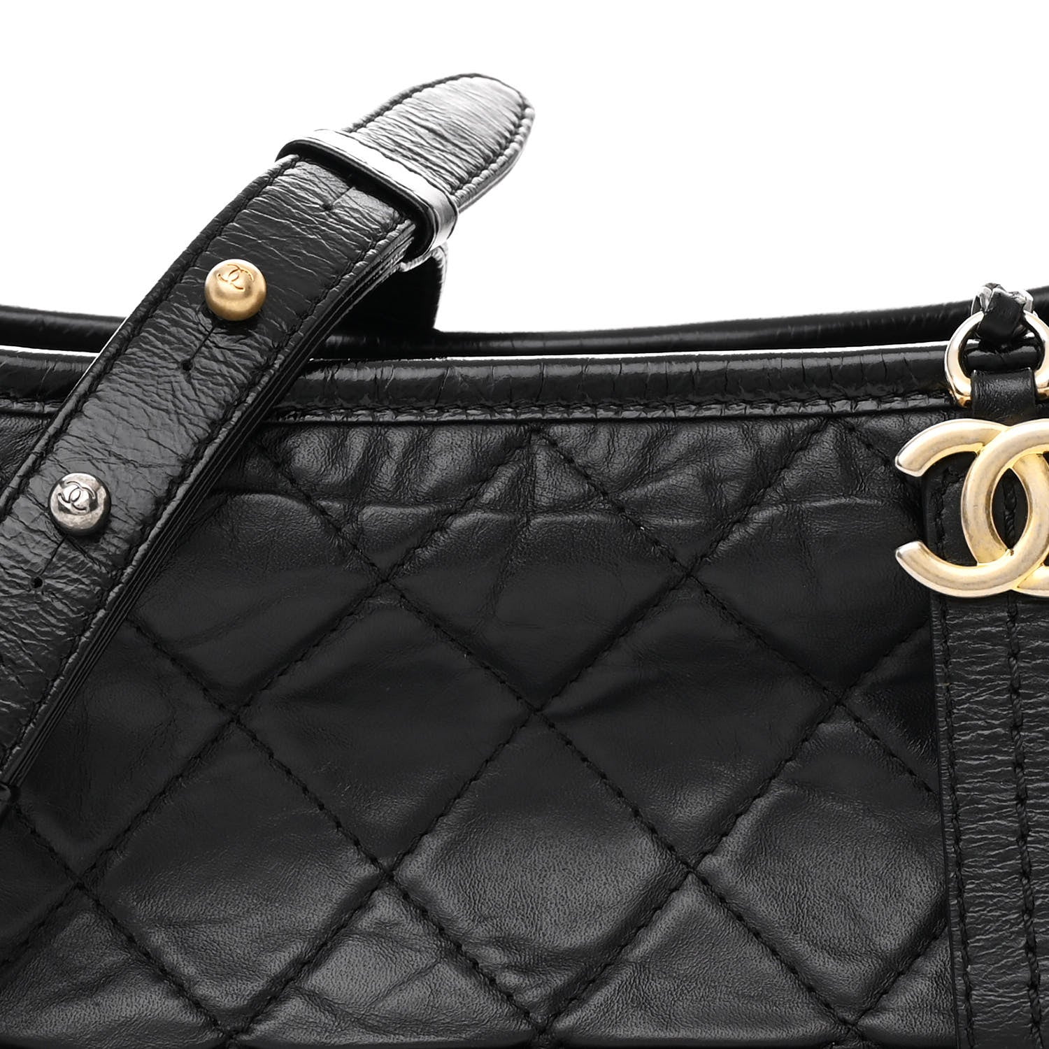 Aged Calfskin Quilted Small Gabrielle Hobo Black