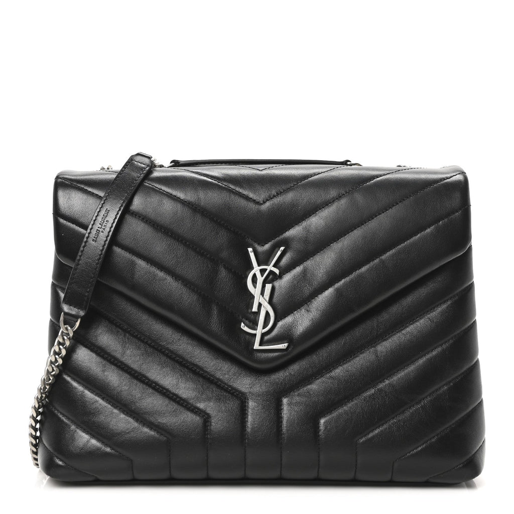Calfskin Y Quilted Monogram Medium Loulou Chain Satchel Black