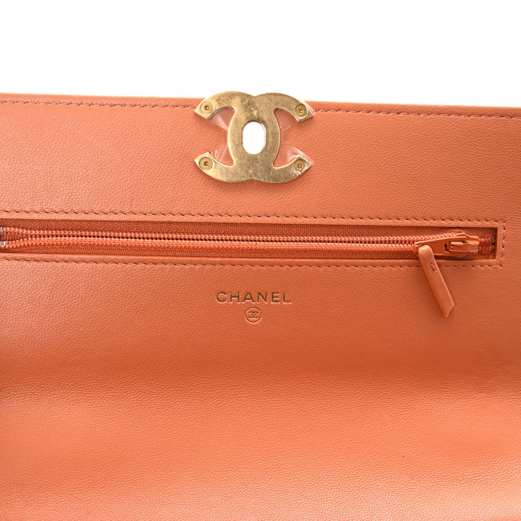 Lambskin Quilted Chanel 19 Wallet On Chain WOC Orange