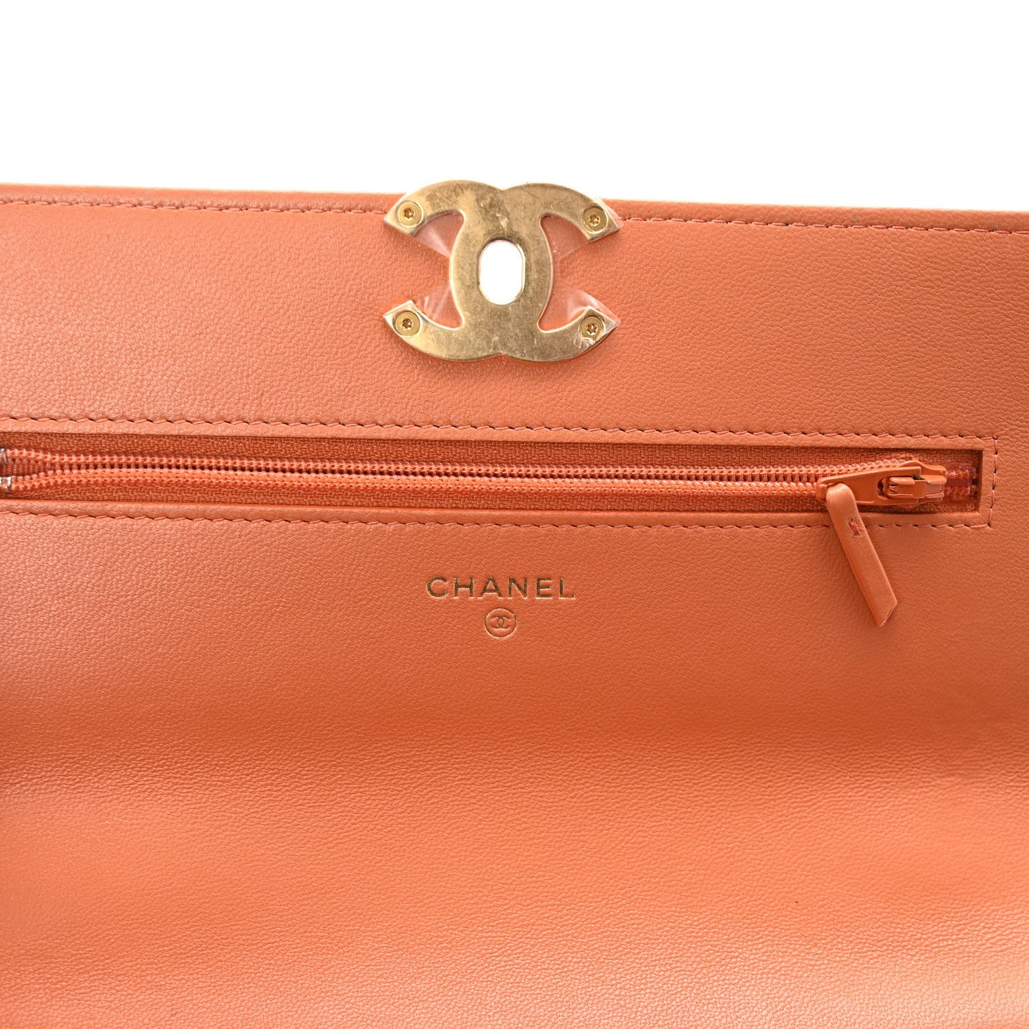 Lambskin Quilted Chanel 19 Wallet On Chain WOC Orange