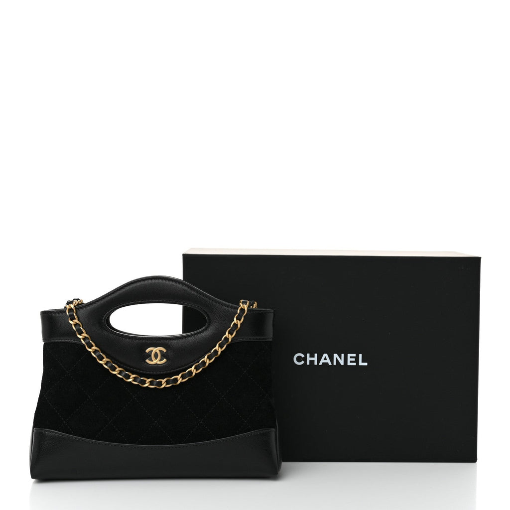 Suede Shiny Crumpled Calfskin Quilted Nano 31 Shopping Bag Black