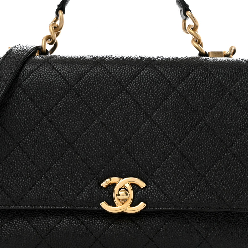 Caviar Diamond Stitched Small Top Handle Flap Black