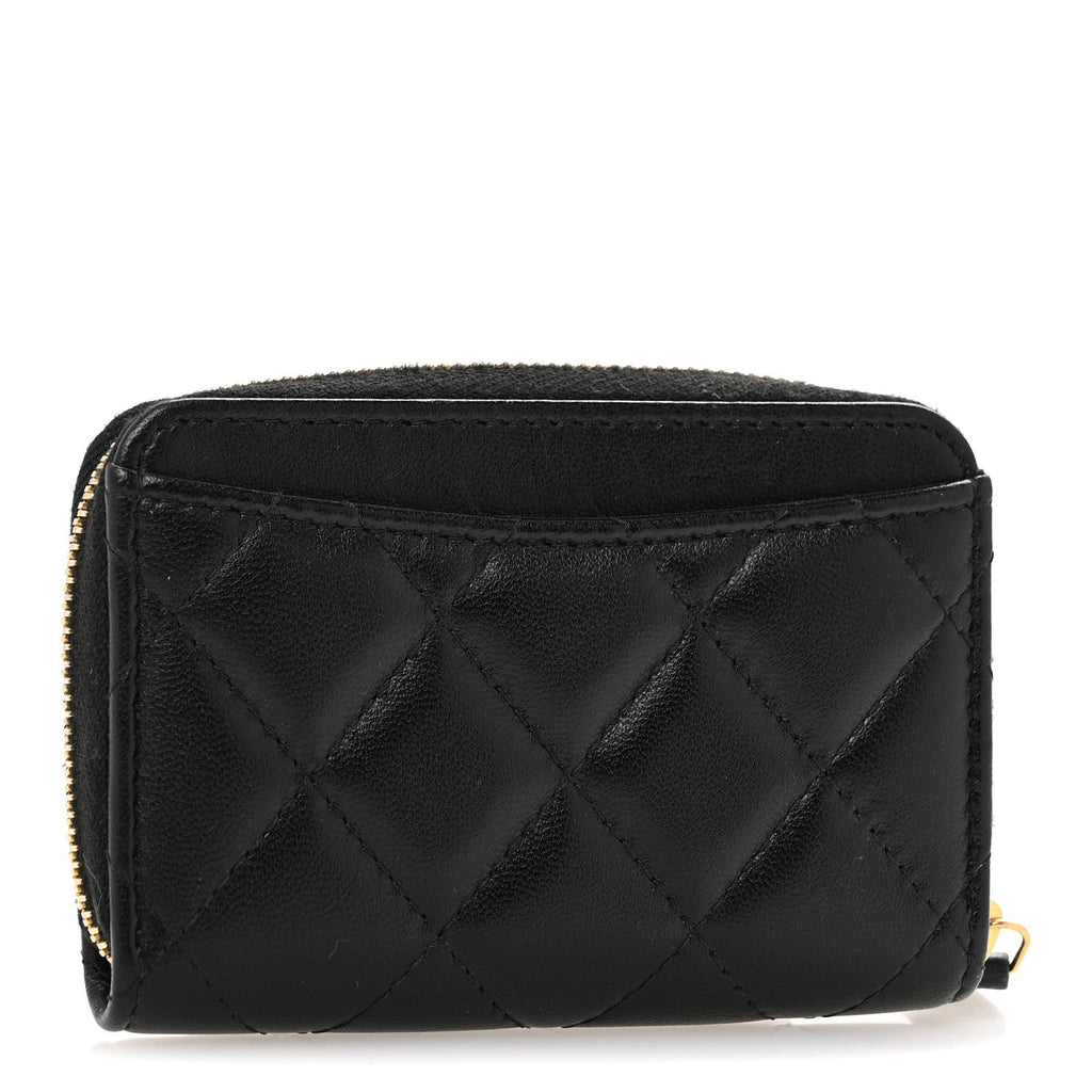 Lambskin Quilted Zip Coin Purse Black