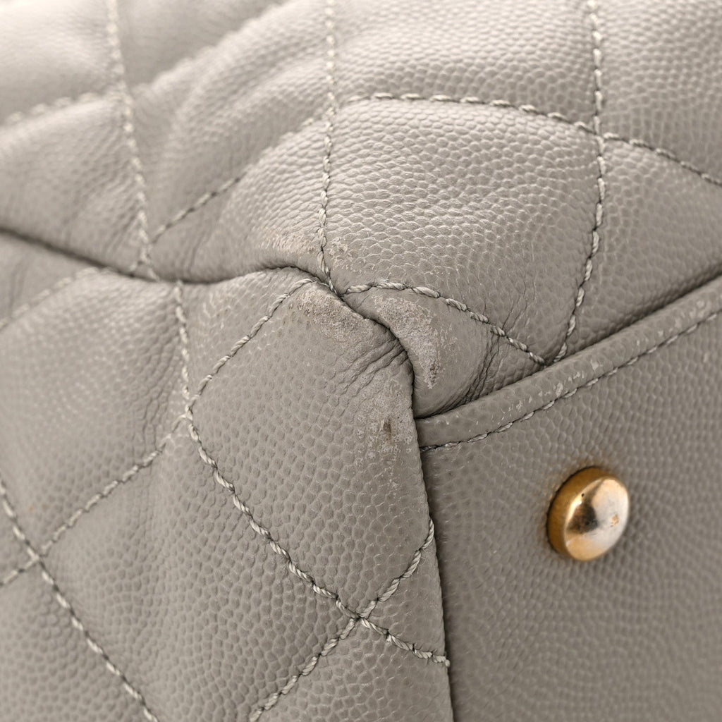 Caviar Quilted Large Coco Handle Shopping Tote Grey