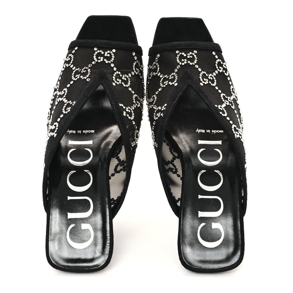 Tela Retino Kid Scamosciato Crystal GG Monogram Square G 95mm Slide Sandals 35 Black