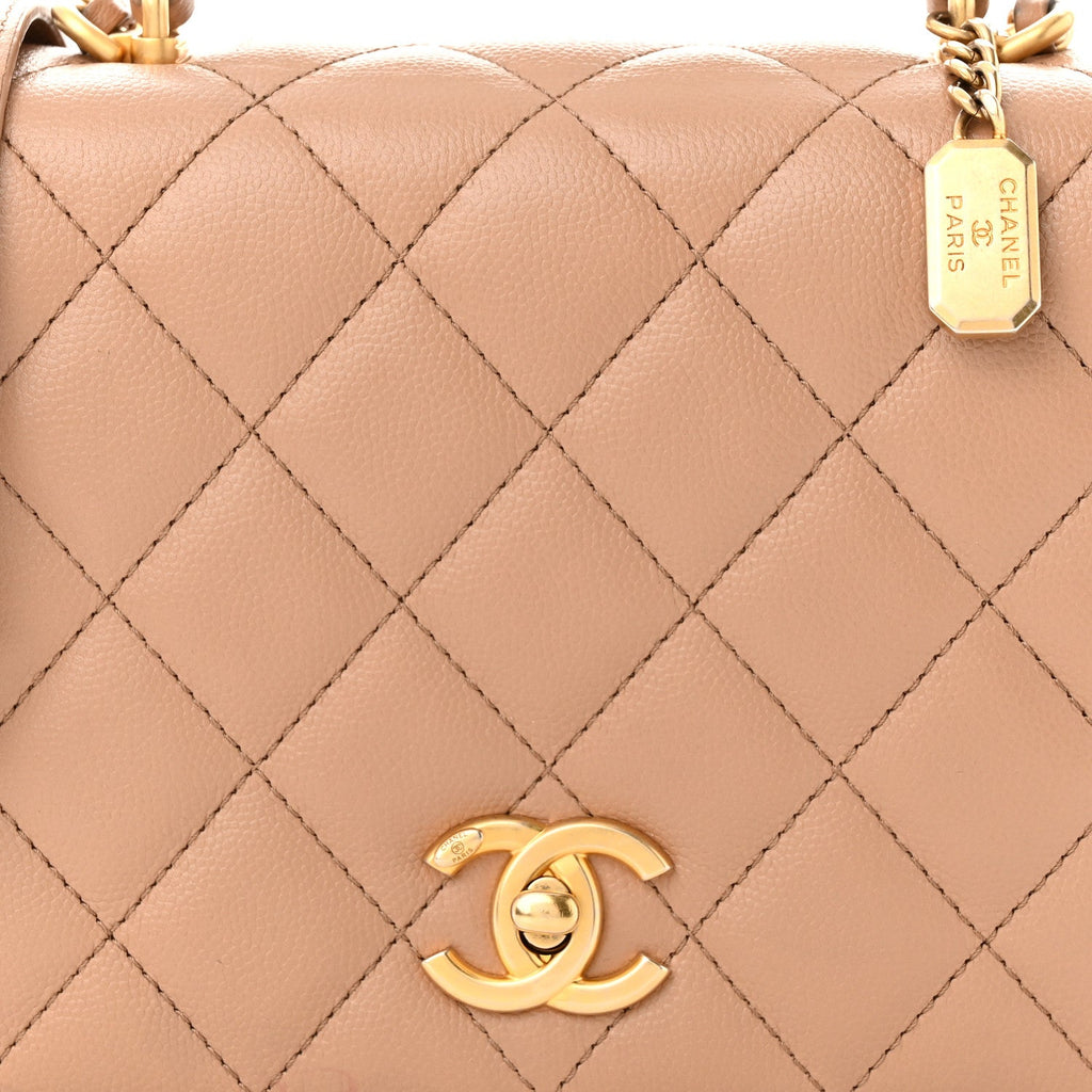 Caviar Quilted Small Top Handle Flap Beige