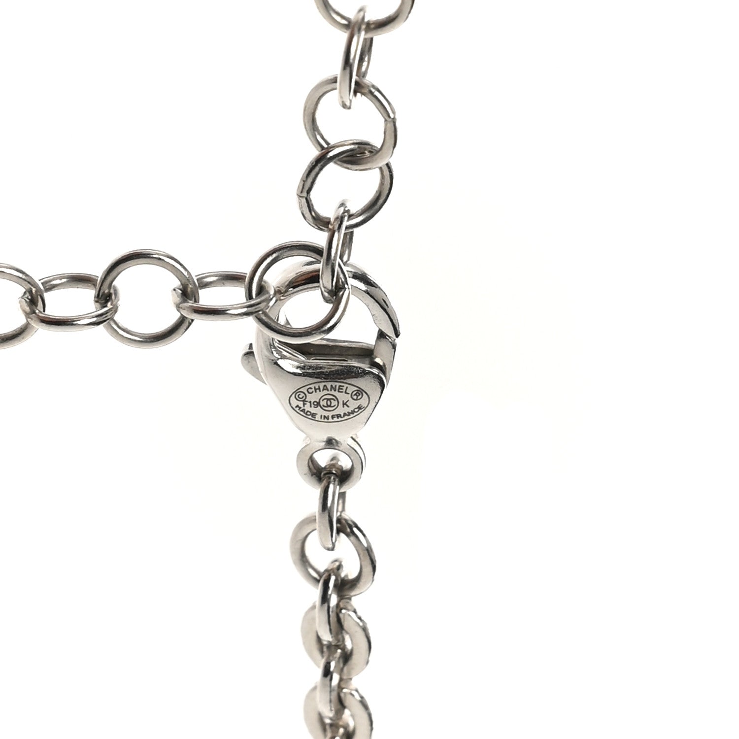 Graduated Pearl Crystal CC Long Necklace Silver