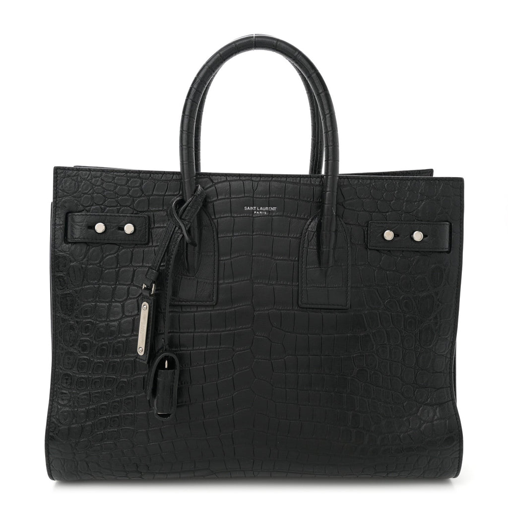 Calfskin Crocodile Embossed Small Supple Sac de Jour Black
