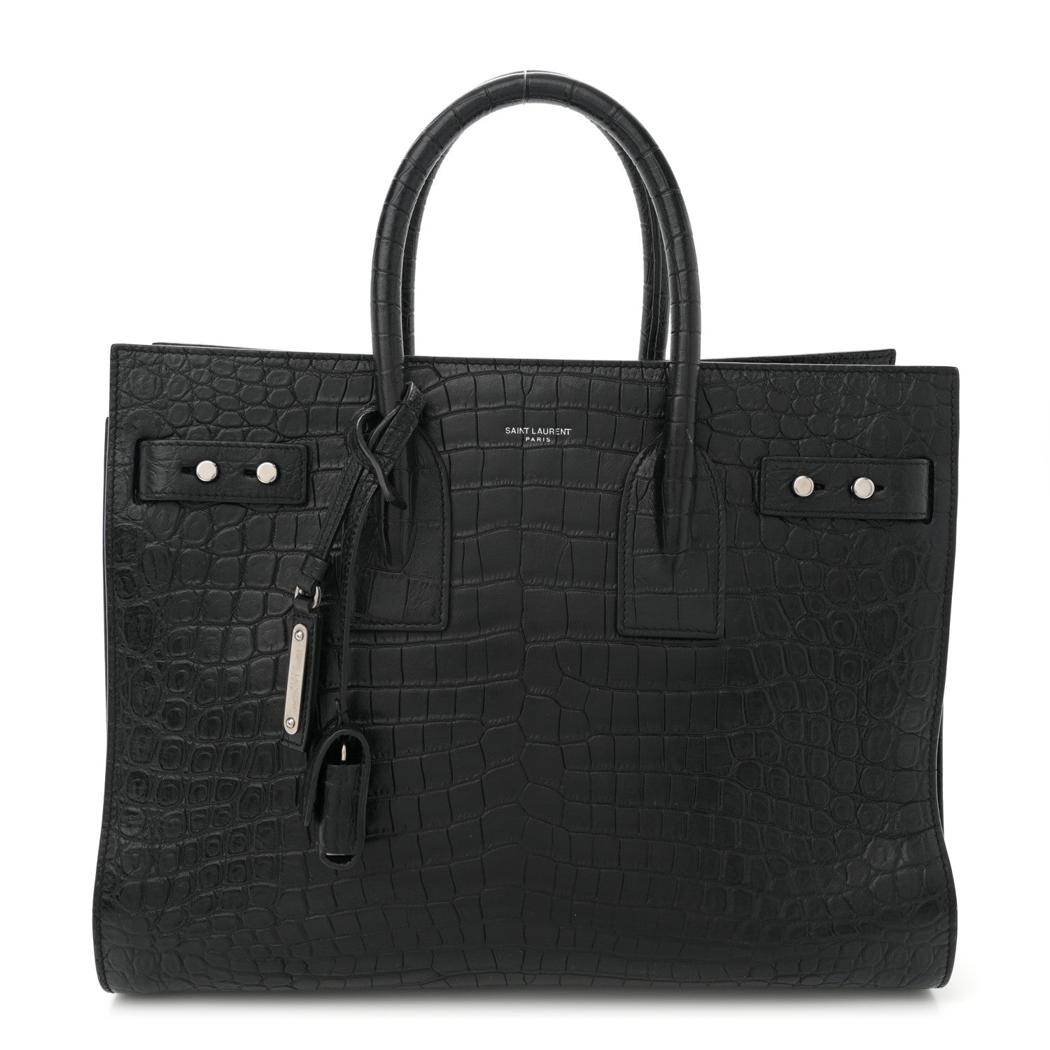 Calfskin Crocodile Embossed Small Supple Sac de Jour Black