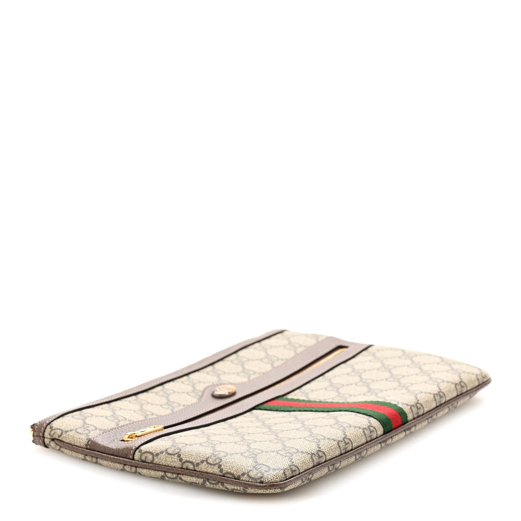 GG Supreme Monogram Large Ophidia Pouch Clutch Brown