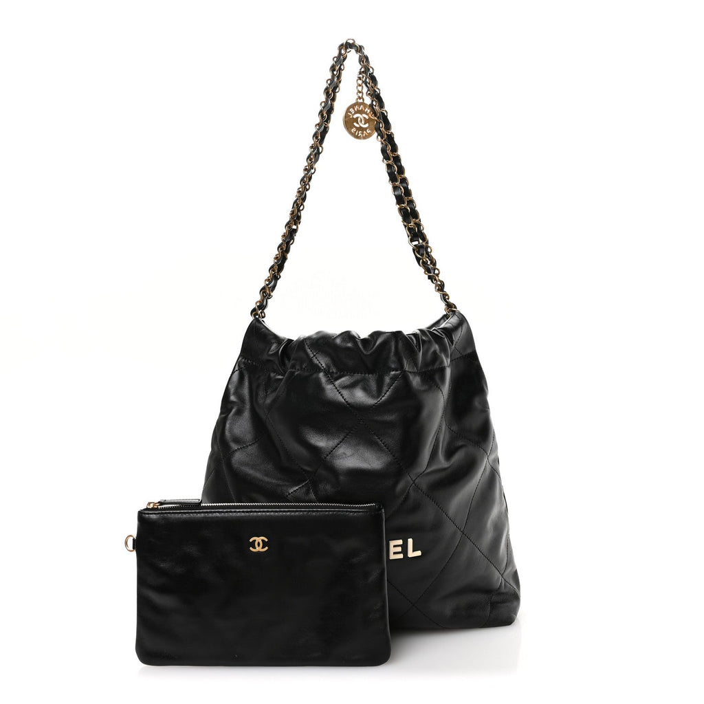 Shiny Calfskin Quilted Small Chanel 22 Black