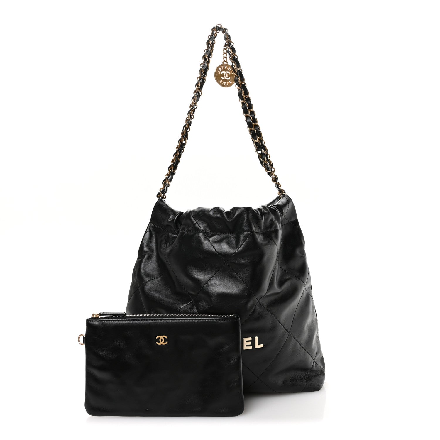 Shiny Calfskin Quilted Small Chanel 22 Black