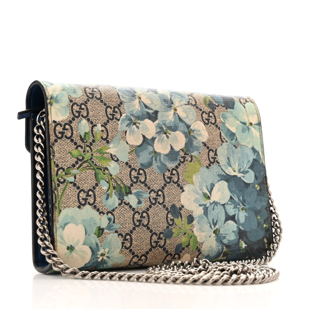 GG Supreme Monogram Blooms Mini Dionysus Chain Wallet Beige Blue Navy Vintage Blue