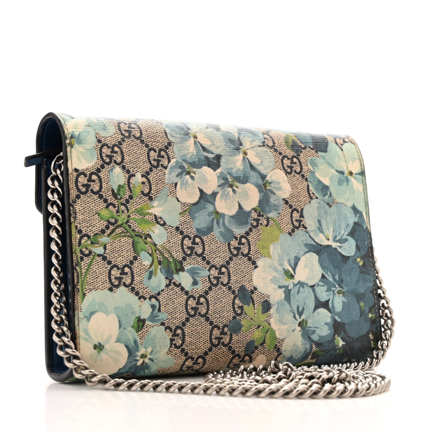 GG Supreme Monogram Blooms Mini Dionysus Chain Wallet Beige Blue Navy Vintage Blue