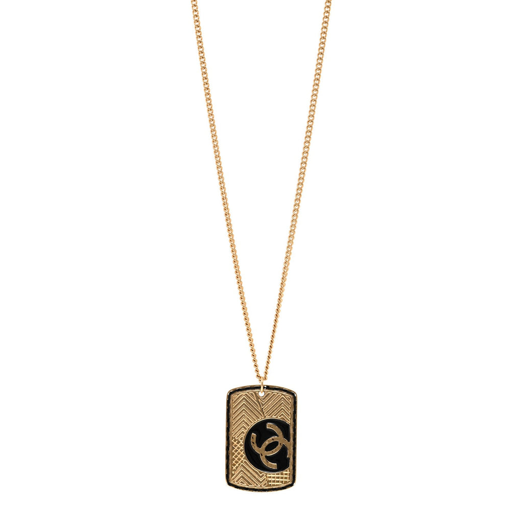CC ID Dog Tag Charm Necklace Gold Black
