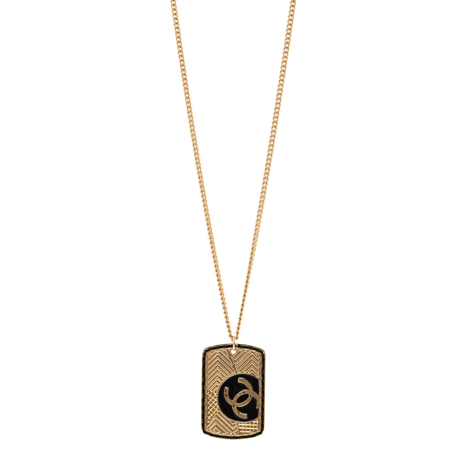 CC ID Dog Tag Charm Necklace Gold Black