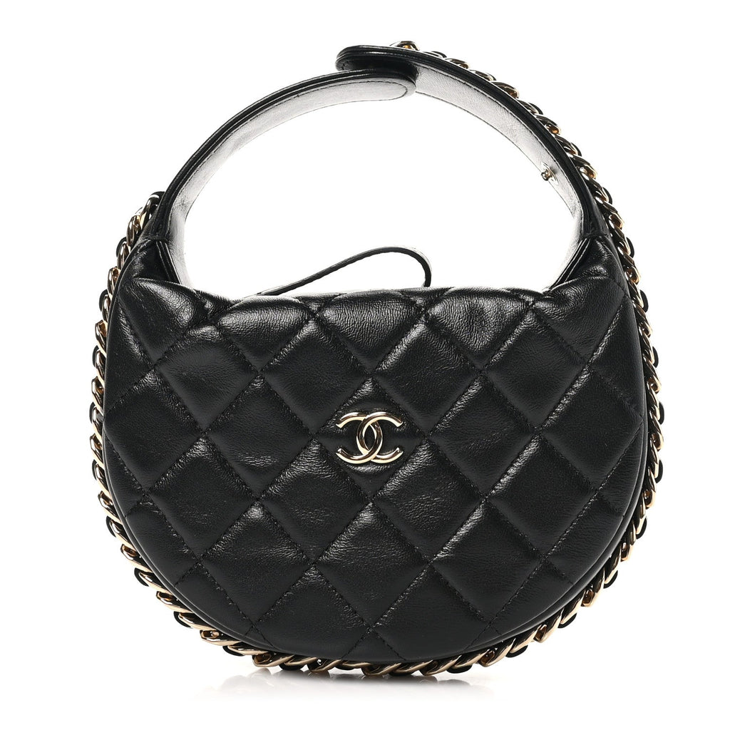 Lambskin Quilted Chain Around Pouch Black