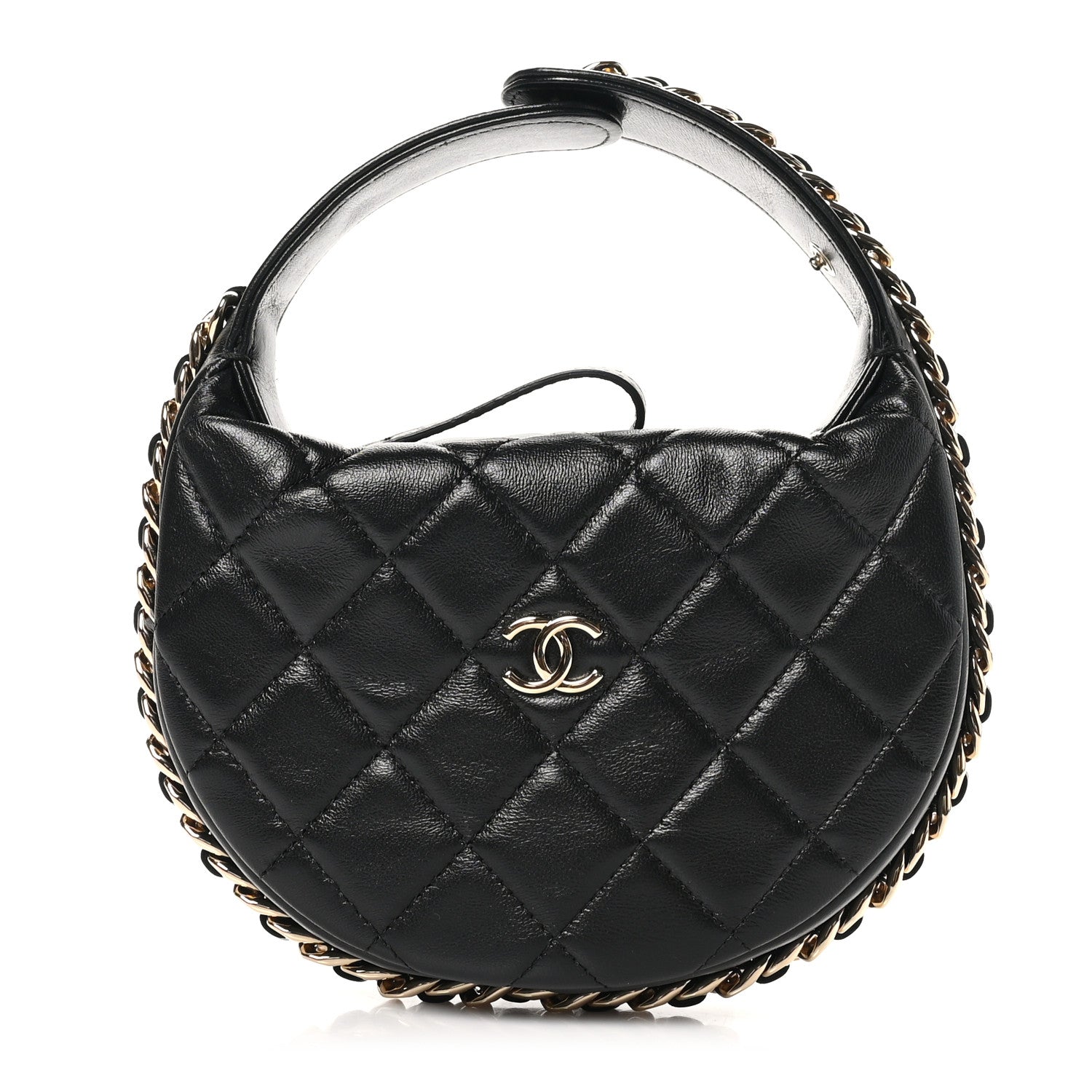 Lambskin Quilted Chain Around Pouch Black