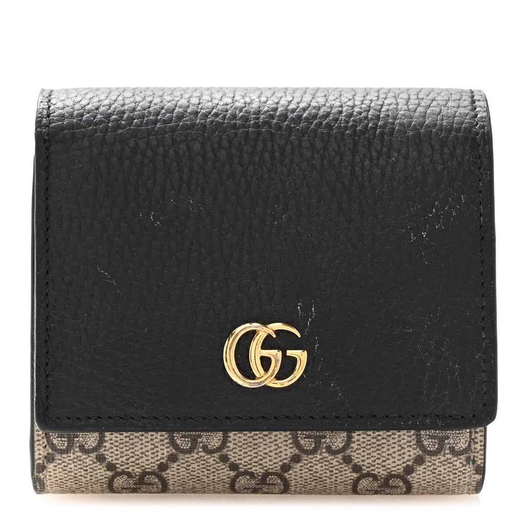 Dollar Calfskin GG Supreme Monogram Medium GG Marmont Wallet Black Beige Ebony