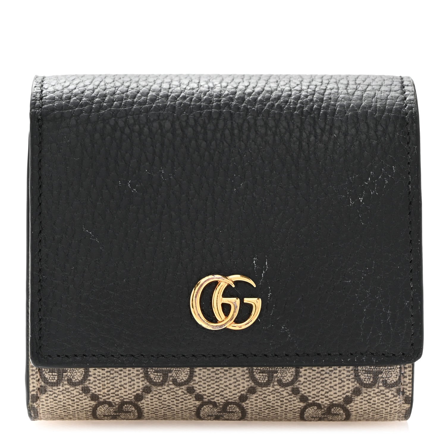 Dollar Calfskin GG Supreme Monogram Medium GG Marmont Wallet Black Beige Ebony