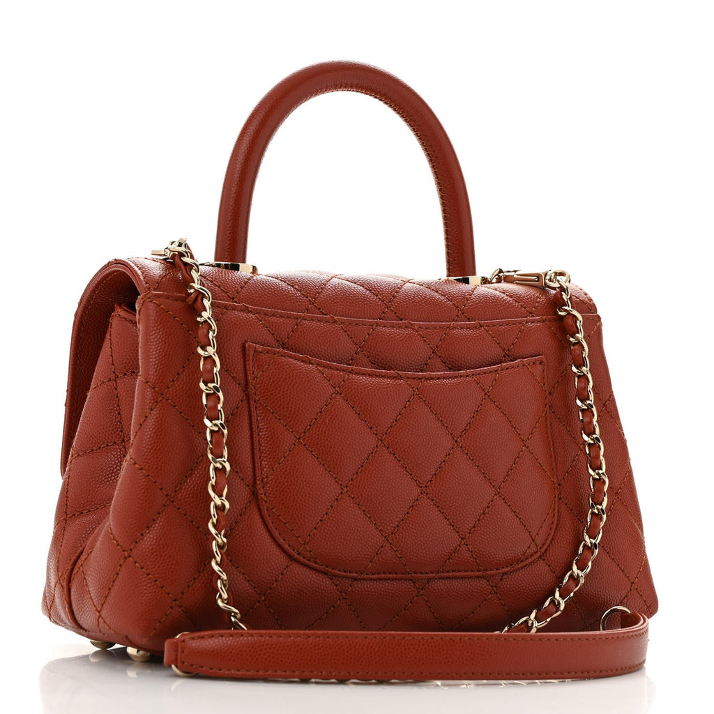 Caviar Quilted Mini Coco Handle Flap Dark Orange