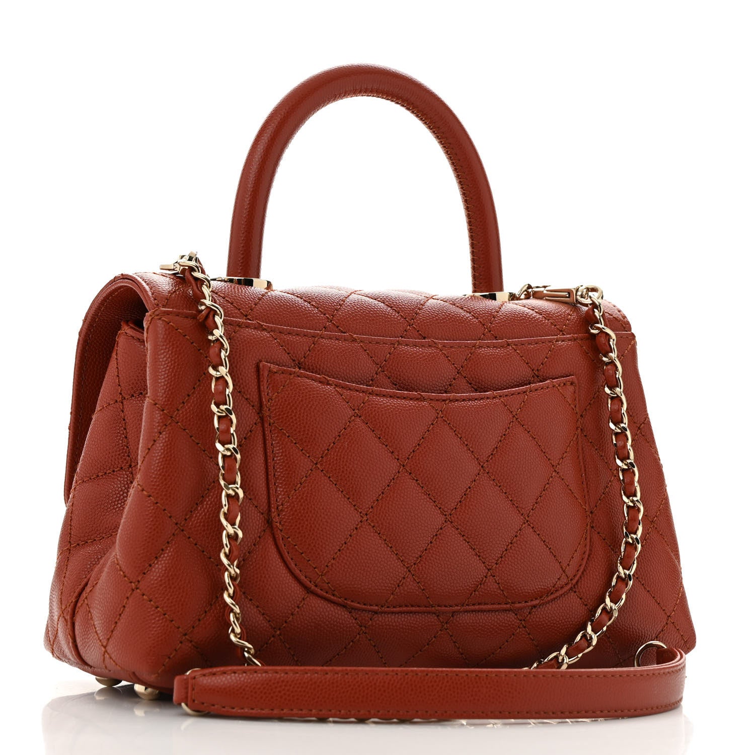 Caviar Quilted Mini Coco Handle Flap Dark Orange