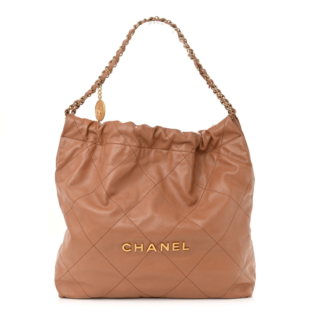 Shiny Calfskin Quilted Chanel 22 Camel