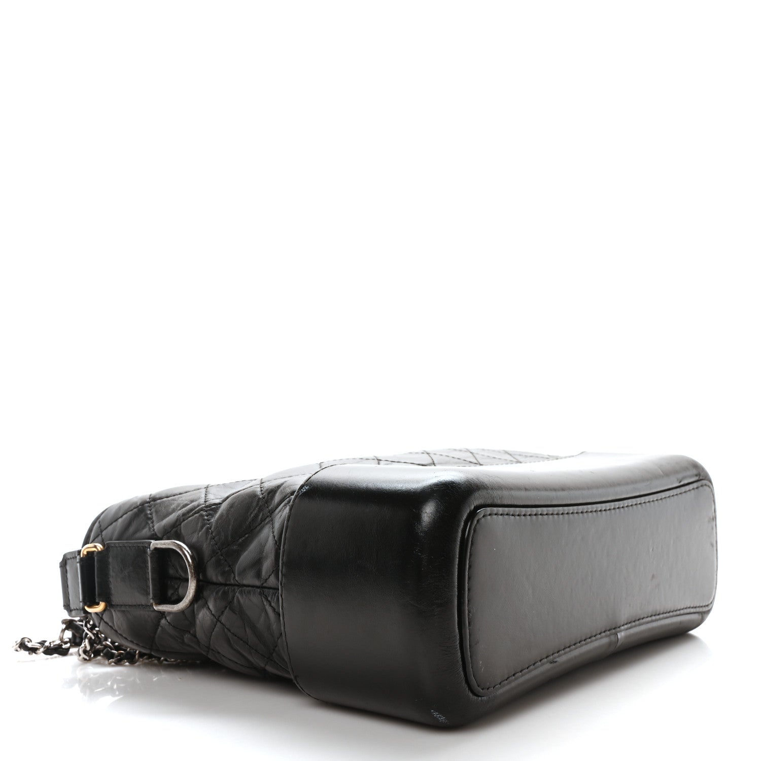 Aged Smooth Calfskin Quilted Medium Gabrielle Logo Hobo Black