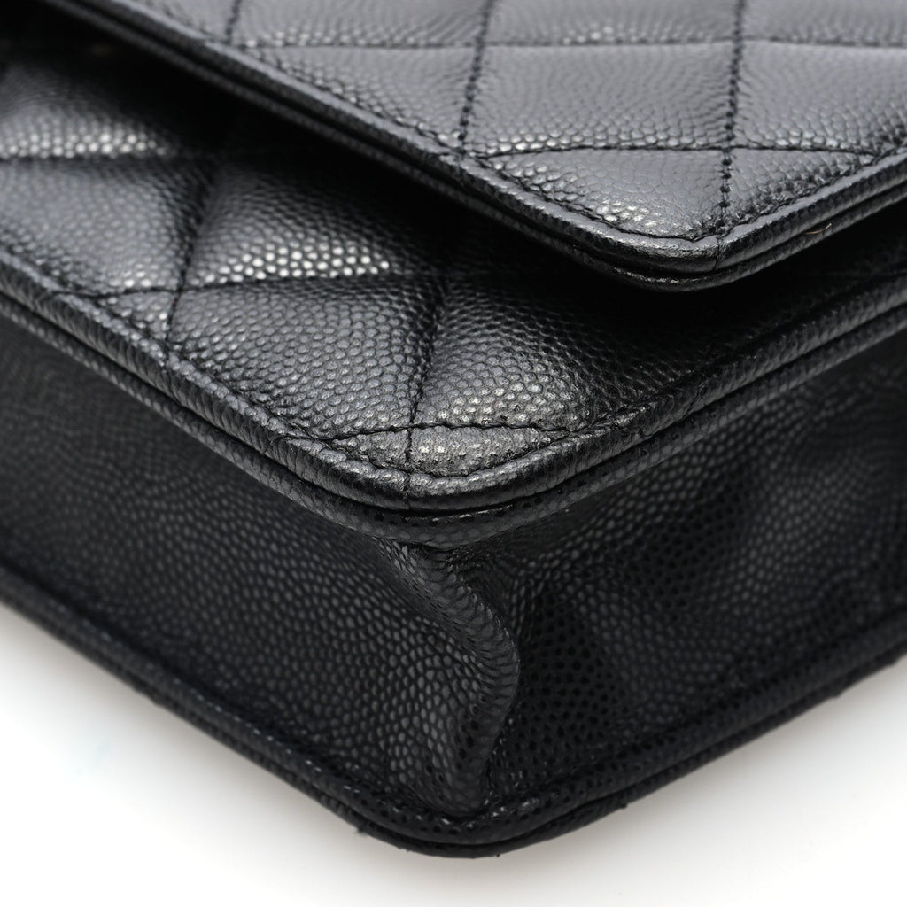 Caviar Quilted Crystal CC Wallet On Chain WOC Black