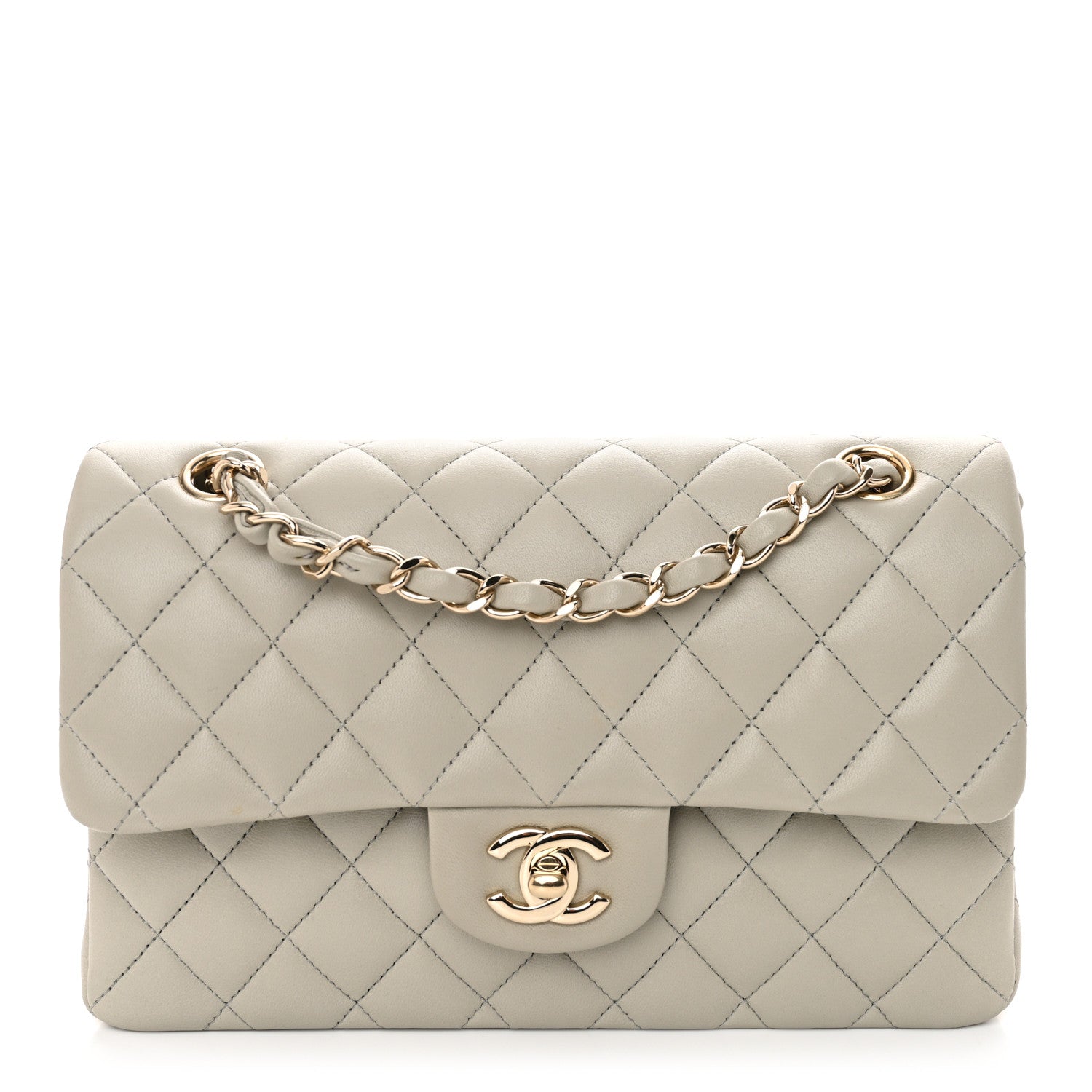 Lambskin Quilted Small Double Flap Grey